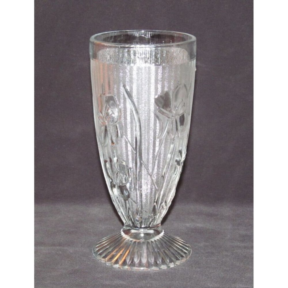 Jeannette Glass IRIS AND HERRINGBONE Crystal Footed Water Tumbler